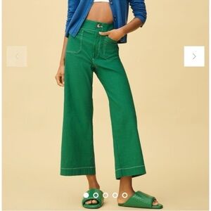 Anthropologie Maeve The Colette Linen Wide-Leg Cropped Pants Magic Green 30